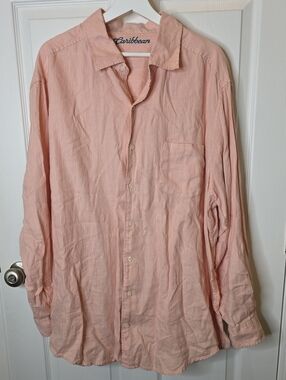 Caribbean Linen Cotton Blend Long Sleeve Button Down Shirt, Women's 2XT